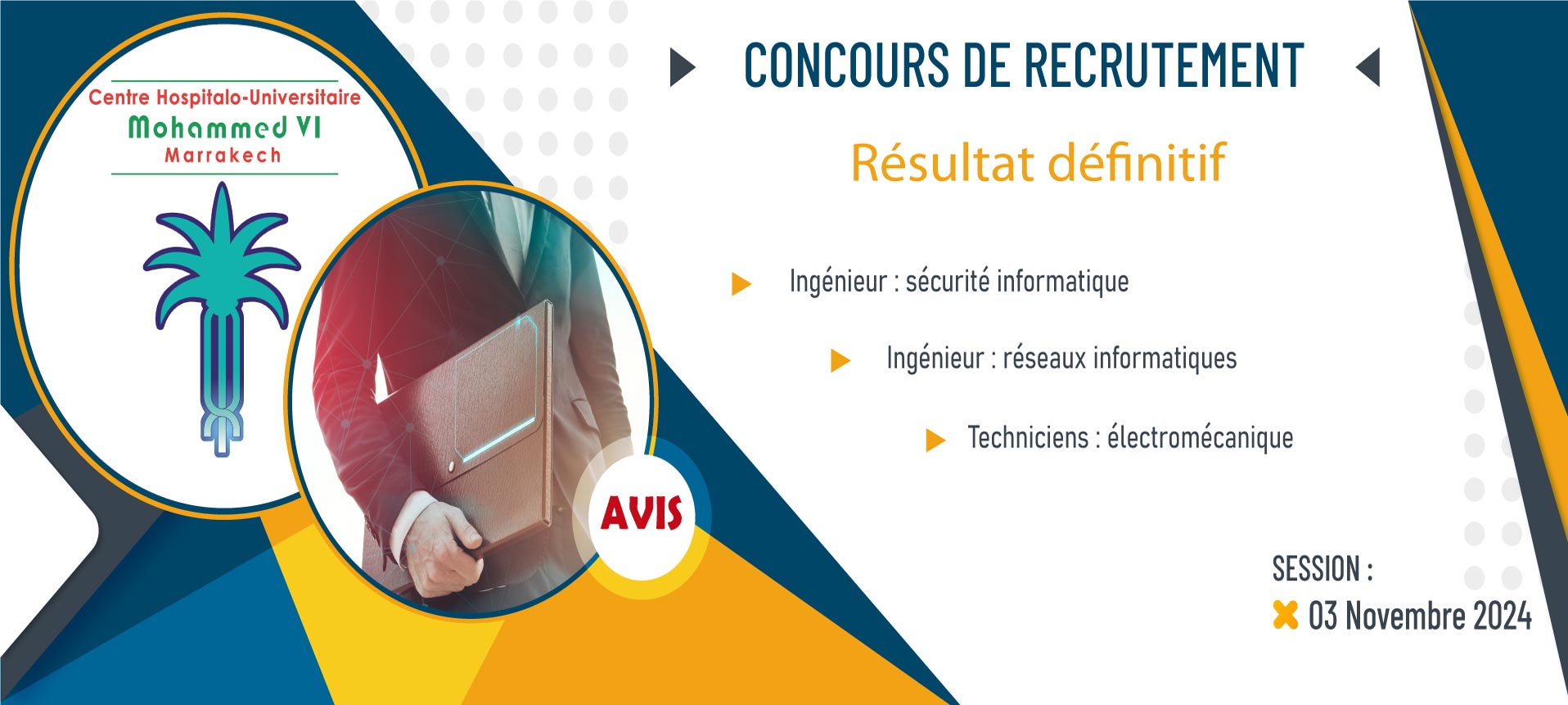 Résultat définitif du concours de recrutement des ingénieurs en informatique et techniciens en électromécanique - Session 03 Novembre 2024