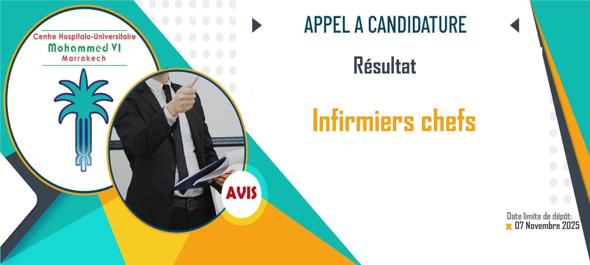 Résultat de l'appel à candidature pour occuper les postes des infirmiers chefs au CHU de Marrakech - 07 Nov 2025