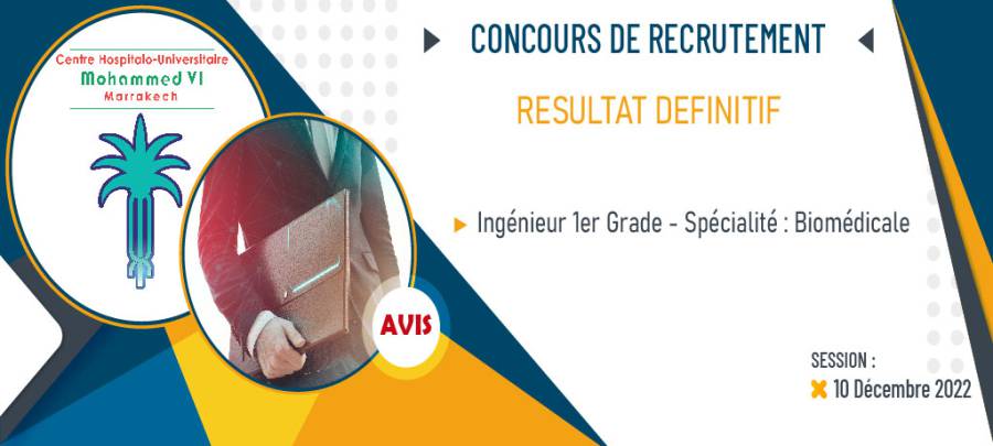 Résultat définitif du concours de recrutement d’Ingénieur Biomédical – 10/12/2022